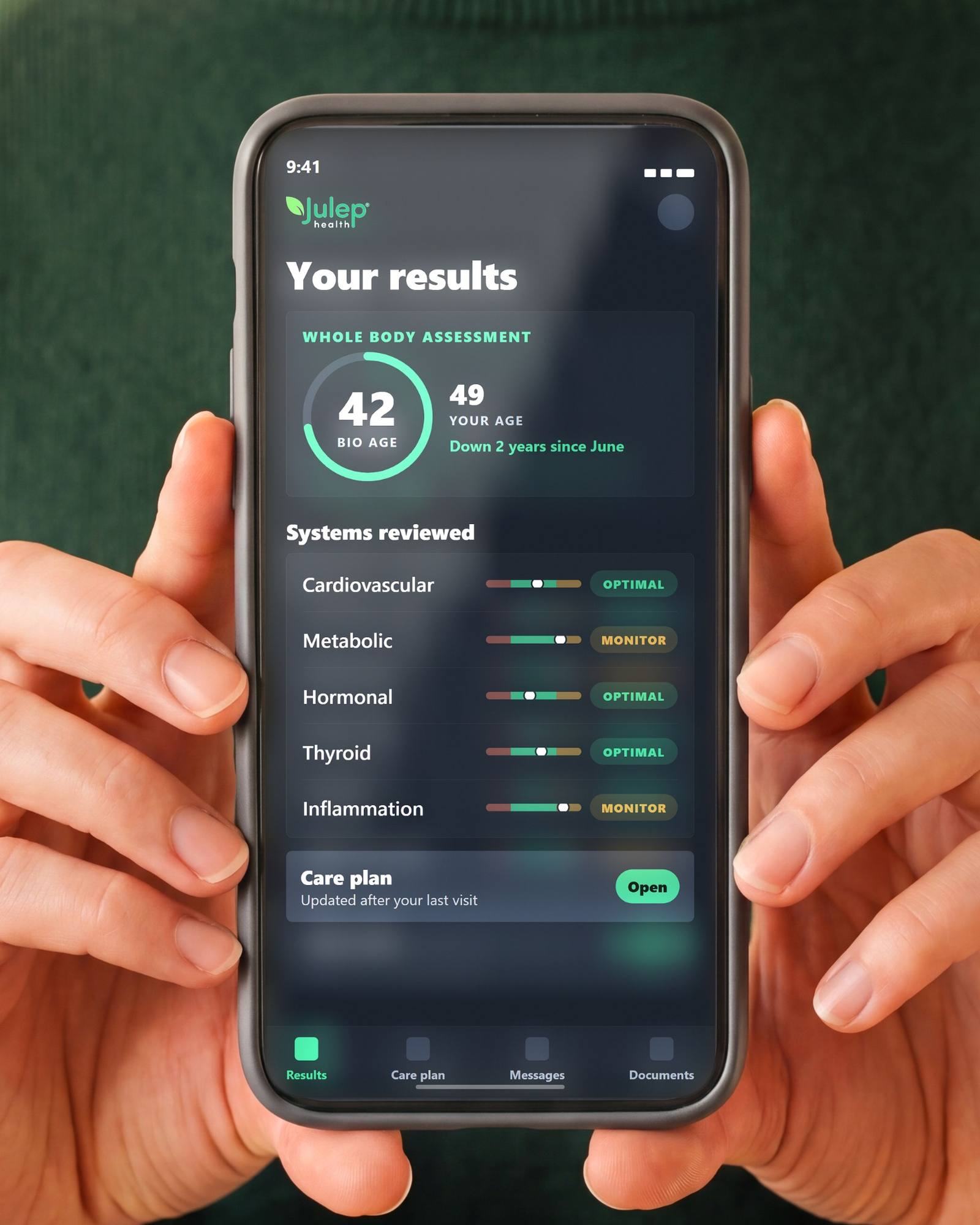 Example Whole Body Assessment summary shown on a phone