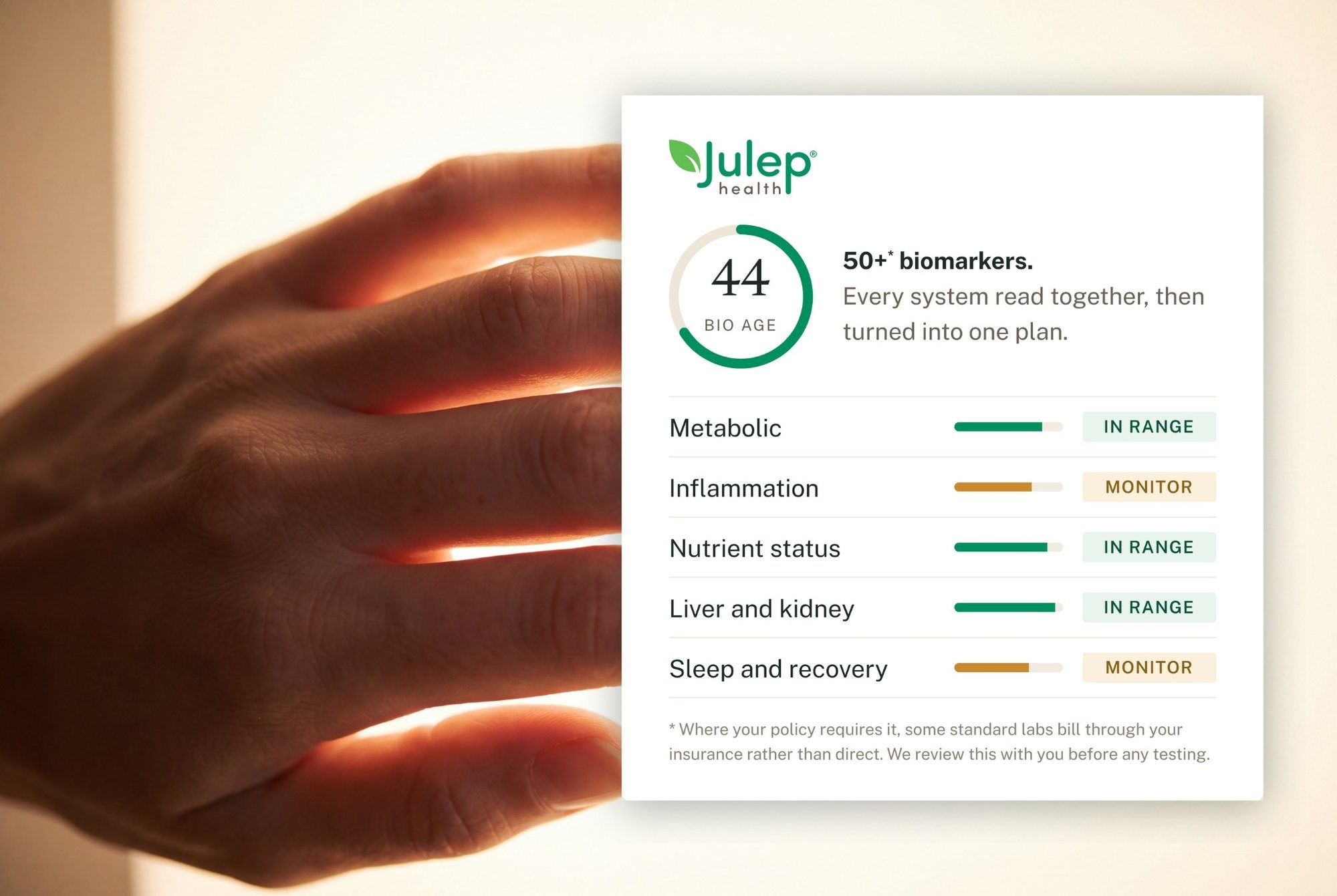 Illustrative Whole Body Assessment summary panel