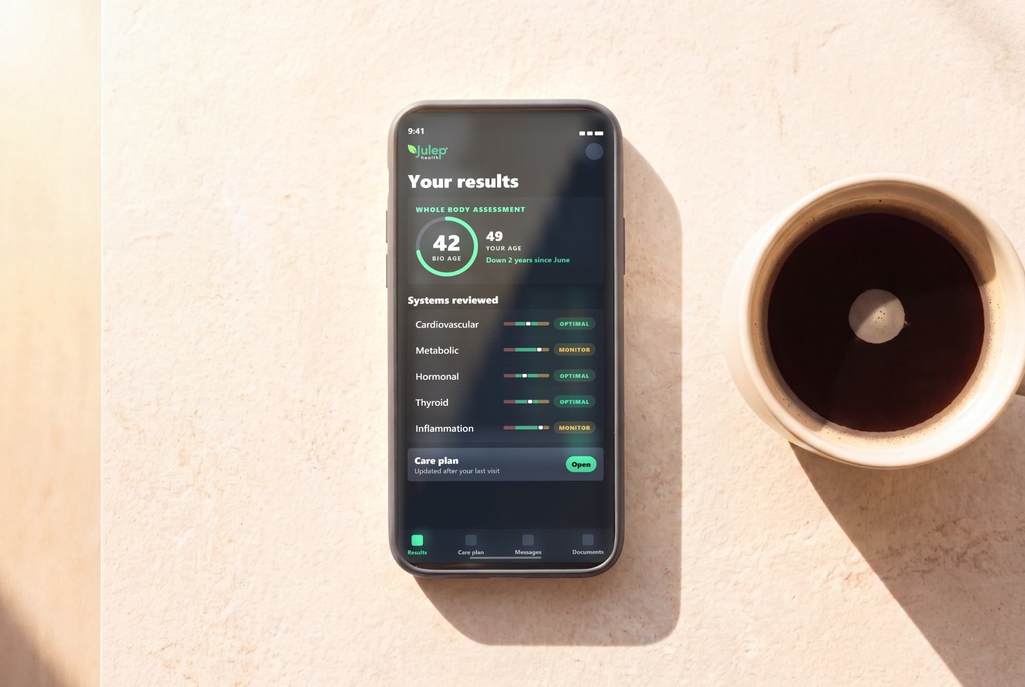 Phone displaying Julep portal results