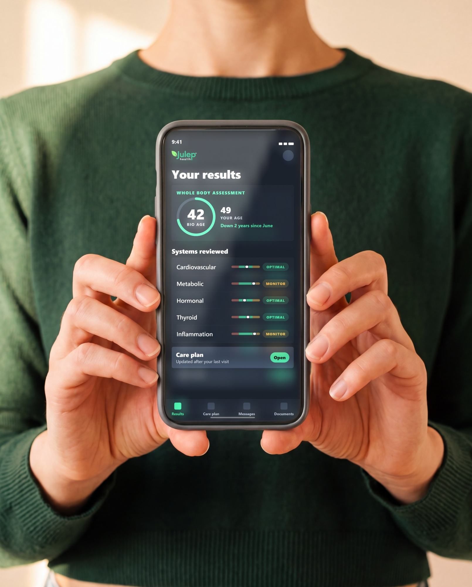 Phone displaying assessment results