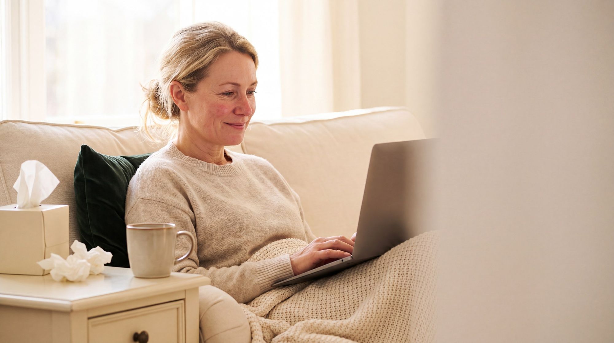Woman using a laptop from home for a telehealth visit